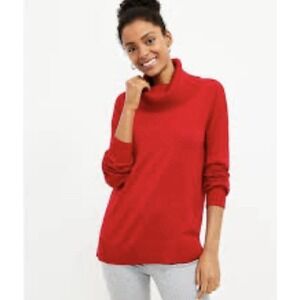 LOFT Women's Red Cowl Neck Tunic Sweater Size Small